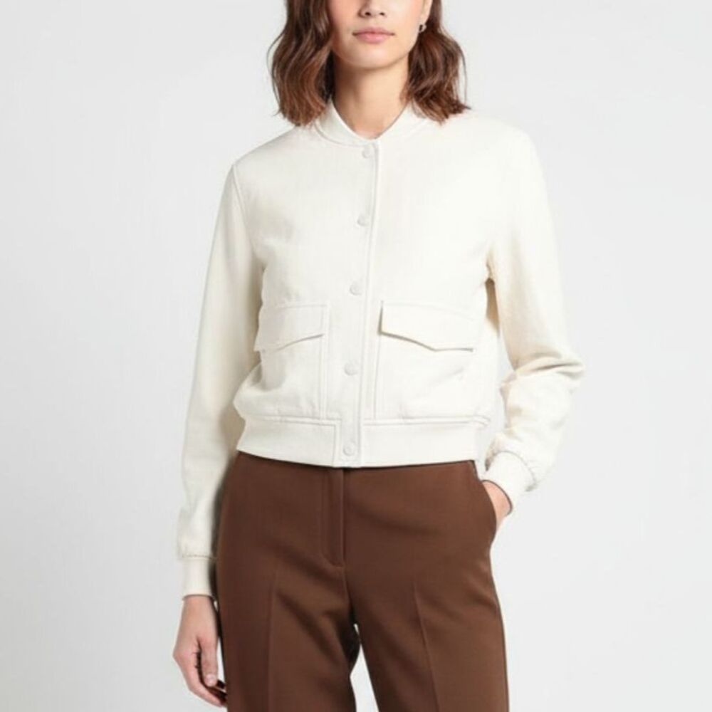 Joie Ivory Snap Front Long Sleeve Cropped Jacket NEW M